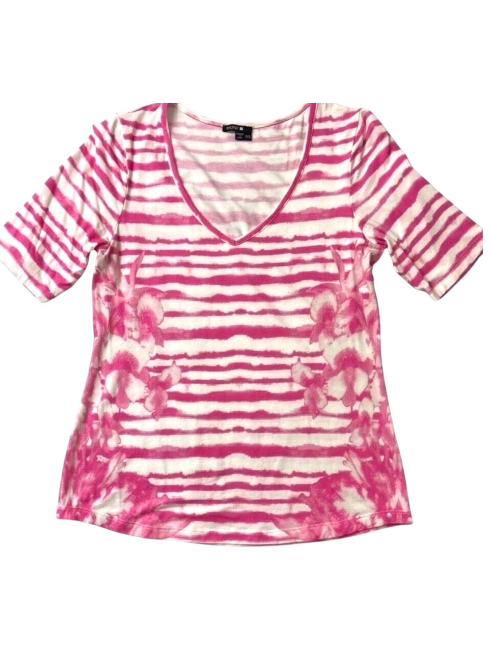 Bylyse t-shirt short sleeve Vneck pink white stripes dye lightweight small